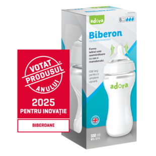 Adora Biberon cu gat larg si tetina anticolici 6 luni+, 330 ml - Votat Produsul Anului 2025